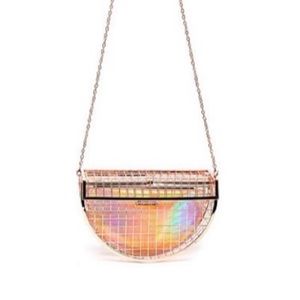y2k Like Dreams Jupiter Caged Crescent Clutch- Rose Gold, Iridescent/Holographic